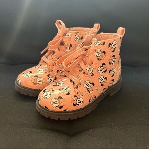 Disney Junior Minnie Mouse Kids Zip Up Boots with Laces Peach Coral Pink Size 9